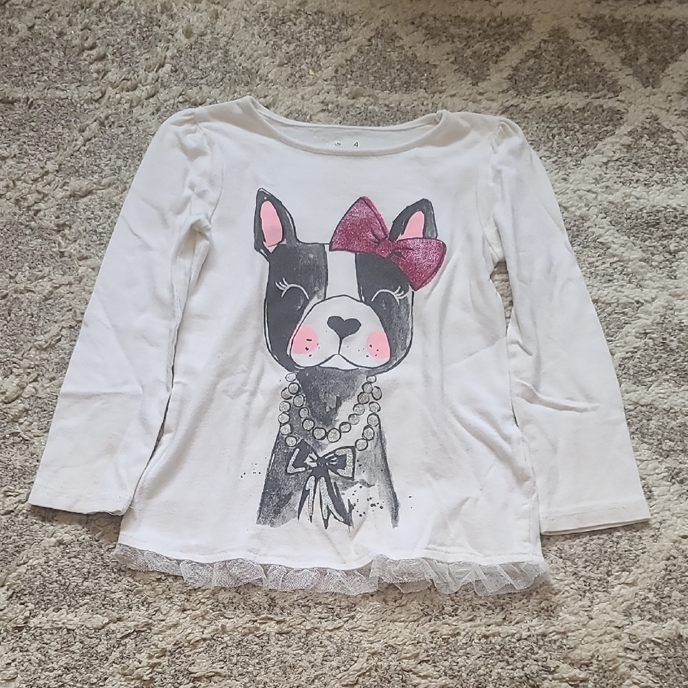 10 for $25 - Jumping Beans Girls 4 White Long Sleeve Shirt with Dog Design